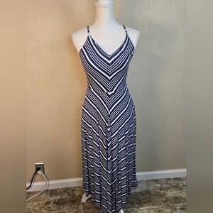 Chaser Striped Maxi Sundress in Navy and White Large (6125)
